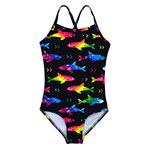 HONISEN Big Girls One Pieces Swimsuit Quick Dry Swimwear Beach Bathing Suits Shark 7T