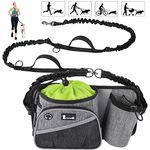 pecute Hands Free Dog Running Lead with Wide Back Support Belt, Adjustable Dog Walking Belt with Multi Pouches, Durable 2 Handles & Bungees Reflective Jogging Lead for Small Medium Dogs