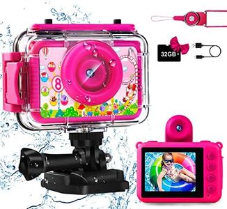 GKTZ Kids Camera, 1080P HD Digital Kids Waterproof Camera, Children Underwater Sport Outside Camera with SD Card 32GB, Kids Birthday Gift for 3 4 5 6 7 8 9 10 11 12 Years Old Girls