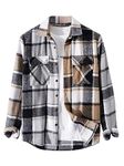 ZAFUL Mens Plaid Shirt,Long Sleeves,Classic Flannel Shirt Button Down Shirt Jacket Tops, A-gray, Medium