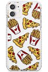 Fast Food Patterns Pizza & Fries (Transparent) Impact Phone Case for Iphone 11 TPU Protective Light Strong Cover with Fast Food Pattern Clear