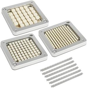 DEPFALL Commercial Vegetable Chopper Replacement Blades, 1/2 + 3/8 + 1/4 Inch French Fry Blade Stainless Steel Dicer Parts and Push Block for Cutting Potatoes Carrots Onions