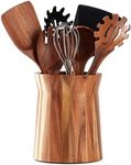 LOHONER Wooden Utensil Holder for Countertop, 360 Rotating 7.2"x 6" Large Acacia Cooking Farmhouse Kitchen Decor