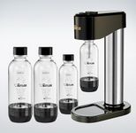 Mr. Butler Instafizz Sodamaker – Jumbo Pack with 2 cylinders and 4 PET Bottles, Create Sparkling Water In Home Kitchen, Compact, Space Saving Design, Soda Beverage Carbonator, Silver & Black