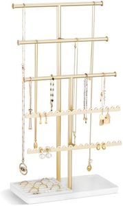 Lolalet 5-Tier Jewelry Organizer Stand, Metal Jewellery Holder, Dresser Display Rack for Necklace Earring Bracelets Rings, Gift for Women Girls -Gold