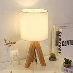 Small Table Lamp Cute Desk Lamp Nightstand Lamp with Fabric Shade Tripod Base for Kids Room, Office, Study Room, Bedroom, Dorm Room Table(White)