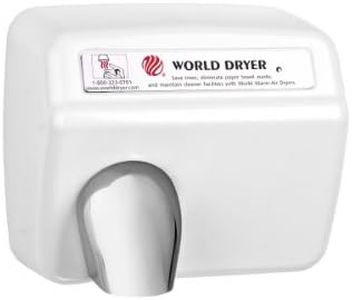 World Dryer XA5-974 Model A Durable Standard Hand Dryer Push Button Finish: Cast Iron White, Voltage: 110-120 V, 20 Amps