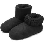 COFACE Mens Slipper Boots Suede Fleece Booties Slippers for Men Slipper Socks Warm Winter House Boots Indoor Shoes UK Size 7,black