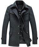 chouyatou Men's Gentle Layered Collar Single Breasted Quilted Lined Wool Blend Pea Coats, B-grey, Large