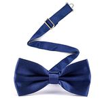 Qancekoo Adjustable Men Bowtie Solid Color Double Fold Pre-Tied Bow Tie for Dinners, Weddings, Parties, Business, Proms - Navy Blue