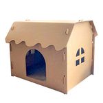 SVY Cozy Cat House with Scratcher Pad, Made of Corrugated Cardboard, Ideal for Cats & Kittens & Small Animals. 16"x12"x13"