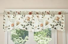 DaDa Bedding Collection Enchanted Meadow Semi-Sheer Valance - Floral Elegance in Beige, Rose, and Soft Green, Light Filtering See Through Microfiber, Rod Pocket Design, 18x52 Inches