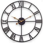 SkyNature 20 Inch Wall Clock, Large Black Metal Wall Clock Silent Non Ticking, Easy to Read Round Roman Numerals Indoor Outdoor Clock for Living Room, Bedroom, Kitchen, Patio Decor