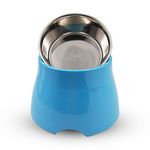 Goofy Tails Blue Elevated Dog Bowl| Melamine & Stainless Steel Dog Food Bowl with Anti-Skid Base| Dog Feeding Bowl for Cocker Spaniel & Long Eared Dogs Dog Bowl (Medium, 520ml)