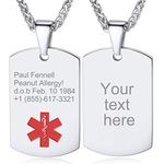 Custom4U Medical Alert Necklace for Men Women Emergency Pendant with 22''+2'' Wheat Chain Mens Personalised Stainless Steel Id Dog Tag Necklace Gift