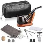 Joyoldelf Smoking Pipe, Luxury Tobacco Pipe with Leather Tobacco Pipe Pouch, Deepened & Windproof Tobacco Pipes for Smoking with 9mm Pipe Filter, Tobacco Pipe Stand and Smoking Accessories