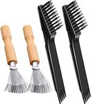 Boao Hair Brush Cleaner, 4 Pcs Hair Cleaning Tool Set - Black Double-Head Brush, Nylon Bristles, Wooden Handle Mini Rakes for Removing Hair Dust from Brushes and Combs for Home Salon Use