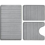 BYSURE Grey Memory Foam Bathroom Rug Set 3 Piece Non Slip Extra Absorbent Shaggy Bathroom Mats and Rugs Sets, Soft & Dry Bath Mat Sets for Bathroom Washable Carpets Set