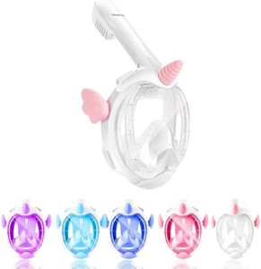 AiScrofa Kids Snorkel Mask, Full Face Snorkel Mask for Kids 4-16, 180 HD View Anti-Fog Anti-Leak Snorkel Mask for Kids Snorkel Set Snorkeling Gear for Kids