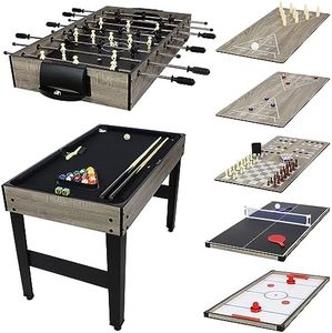 Sunnydaze 10-in-1 Game Table - Combination Multi-Game Table with Billiards, Push Hockey, Foosball, Ping Pong, and More - 49.5-Inch - Classic Wood Stain