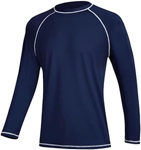 Men's Swim Shirts Rashguard Sun Shirt UPF 50+ UV Sun Protection Outdoor Long Sleeve T-Shirt Swimwear Navy Blue 3XL