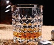 FINSTER Glass Crystal Cut Diamond Whiskey Glasses Set of 6-320 ML, Transparent Bar Glass for Drinking Bourbon, Whisky, Scotch (Great Gift Idea for Whiskey Lover)