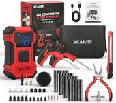 Flat Tire Repair Kit with Air Compressor, 150PSI Portable Air Pump with Auto-Stop & LED, Heavy Duty Tire Plug Kit for Car, SUV, Truck, Jeep, Motorcycle, Roadside Emergency Assistance（Red)