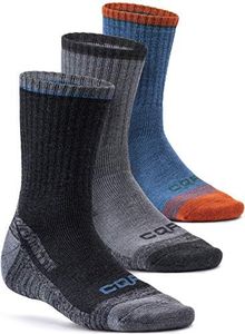 CQR Pack of 3 Men and Women Moisture Wicking Hiking Socks, Outdoor Sports Trekking Crew Socks, Mid Calf Cushioned Socks Heavy Wool 3pairs(tzs78) - Charcoal/Grey/Blue&Orange(CGB) Large