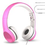 LilGadgets Connect+ Style Wired Headphones for Kids for School with SharePort® Technology, Child-Friendly Foldable On-Ear Headset with Built-in Microphone, Comfy for Kids Headphones, Pink