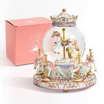 DANVON Gift Wrapped Carousel Horse Unicorn Music Box Snow Globe Color Changing LED Lights for Women Kids Baby Girls Mom Daughter Granddaughter Christmas Birthday Gifts Valentines Day Gift (White)