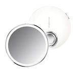 simplehuman Sensor Mirror, Lighted Compact Makeup Magnifying Mirror with Light, Round, Travel Size, White Stainless Steel