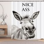 LKFBSC Funny Donkey Shower Curtain, Black and White Farmhouse Animal 72x72 Shower Curtain Set, Gray Style Bathroom Decor Curtain with Shower Hooks