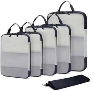 ECOHUB 6pcs Compression Packing Cubes Set for Backpack Suitcases, Expandable Travel Organiser with Shoes Bag, Ultra-resistant Packing Organiser for Carry On Luggage, Dark Blue (Patent Pending)
