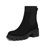 Athlefit Women's Chelsea Boots Fashion Slip on Platform Ankle Boots Lug Sole Chunky Booties, 02black, 11