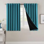 H.VERSAILTEX 100% Blackout Curtains for Bedroom with Black Liner Full Room Darkening Curtain 45 Inch Long Thermal Insulated Back Tab/Rod Pocket Window Drapes for Living Room, 2 Panels, Turquoise Blue