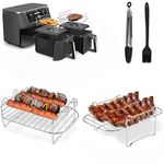 Air Fryer Rack Set of 4 for Ninja Dual AF300UK AF400UK AF451UK Tower T17088, 304 Stainless Steel Layered Dehydrator Racks with 4 Skewers, Upgraded Ninja Air Fryer Accessories with Tong, Oil Brush