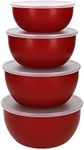 KitchenAid Plastic Prep Bowls for Kitchen Storage & Organisation, Set of 4, With Lids, Red
