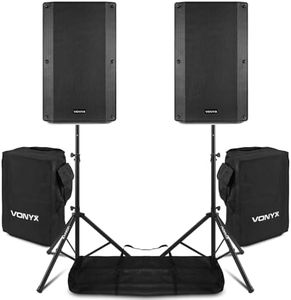 Vonyx VSA150S 15" Active DJ Speaker Set with Bluetooth, Stands & Protective Covers - 1000W Portable Powered PA System for Live Events, DJs & Performances