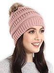 Brook + Bay - Beanie Hats for Women, Pom Pom Hat Soft Chunky Knit Beanie for Cold Weather, Stocking Cap for Women Winter Hats, Pink, One Size