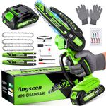 ANGSEEN Mini Chainsaw Cordless 6 Inch, 850W Electric Chainsaw with 3 Chains and 2 Guide Plate Light Weight Chainsaw Battery Chain Saw for Wood Cutting Tree Trimming(Green 1*Battery)