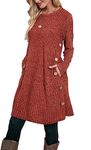 Aokosor Jumper Dress for Women Tunic Dress Ladies Long Sleeve Dress with Pockets Side Buttons Dress for Leggings Size 14-16 Caramel