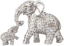 Vintage Silver Elephant Statue.Inspiring Good Luck,Health and Strength.Unique Elephant Figurines Gifts for Women,Moms.Versatile Home and Office Decor Accents set for Bookshelf,Living Room,TV Stand.