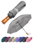 NEW Premium Grey Umbrella Windproof Umbrella Compact Umbrella Automatic Umbrella Portable Large Umbrella for Rain Umbrella Folding Gray Umbrella for Women and Men Umbrella Wooden Handle