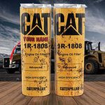 Personalized Name Cat Engine Oil Filter Advanced High Efficiency C.A.T Sublimation 20oz Skinny Tumbler with Straws Stainless Steel Double Wall Insulated Cup with Lids Travel Mug, for Men, for Girl