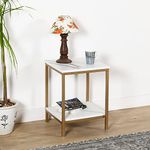 Priti Mordern Side Table Farm House Style Table, Charter Golden with White marble Top