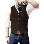 Solovedress Mens Vintage Waistcoat Tweed Wool Regular Fit Suit Vest for Wedding Groomsmen(Coffee,XL)