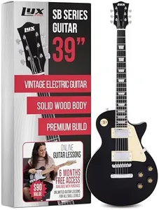 LyxPro 39” SB Series Electric Guitar, LP Style for Beginner, Intermediate & Pro Players Solid Body Guitar, Bonus 2-Pack of Picks, Mahogany Wood, Volume/Tone Controls, 3-Way Pickup - Black