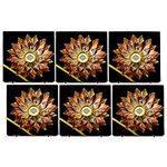 Indian Art Villa Pure Copper Lotus Design Tea Light Candle Diya/Deepak with Black Velvet Gift Box, Colour-Gold, Silver & Brown, Width-8 Inches (Pack of 6)