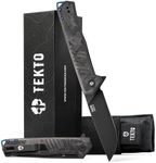 TEKTO KNIVES F1 Alpha Folding Pocket Knife - Modified Straight Back Blade, Titanium Coated D2 Steel, Ideal for Outdoor Camping & Backpacking,Tactical Forged Carbon Fiber Handle, Blue Titanium Accents