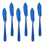 Bisda Stainless Steel Cheese Desert Knives, Set of 6, Breakfast Butter Knife, Slicer Sandwich Spreader (Blue)